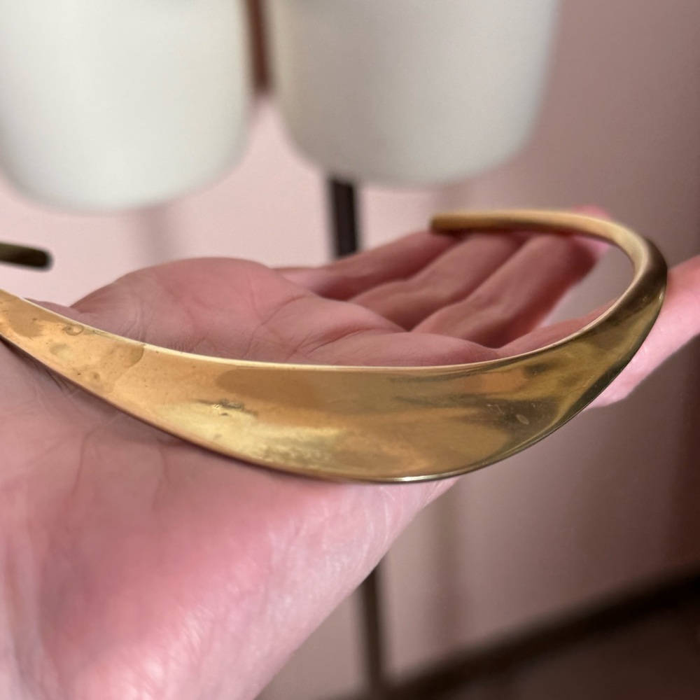 VIntage 1960 '70 MCM Modernist deco gold Brass Minimalist Choker Collar Necklace - Picture 15 of 17